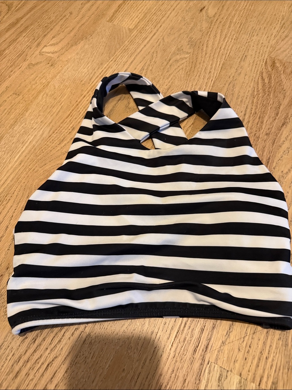 Albion Black and White Striped Bikini Top